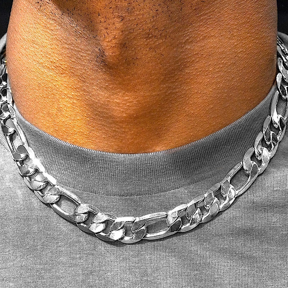 Sterling Silver Plated Figaro Chain 12mm Choker Necklace – Unisex